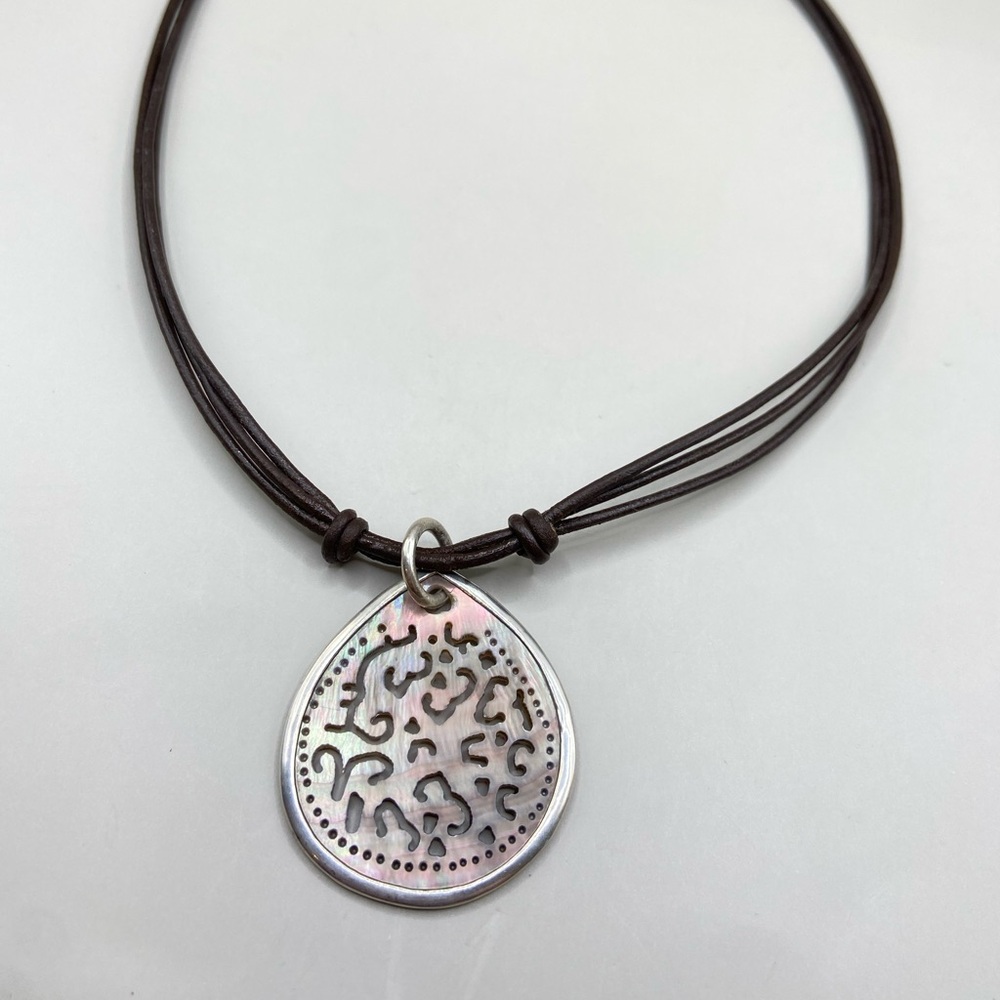 Silpada Carved Shell Leather Necklace